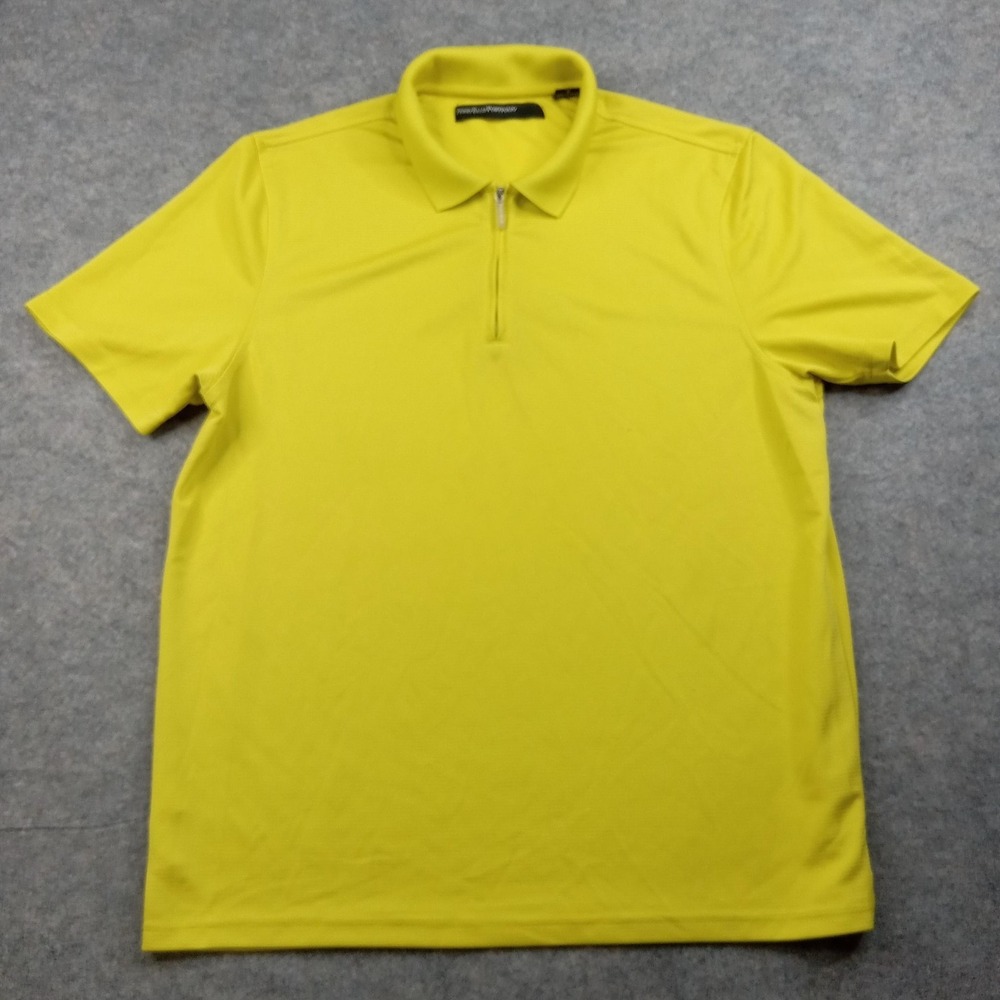 Perry Ellis Portfolio Polo Shirt Mens Large‎ Yellow Quarter Zip Golf Performance